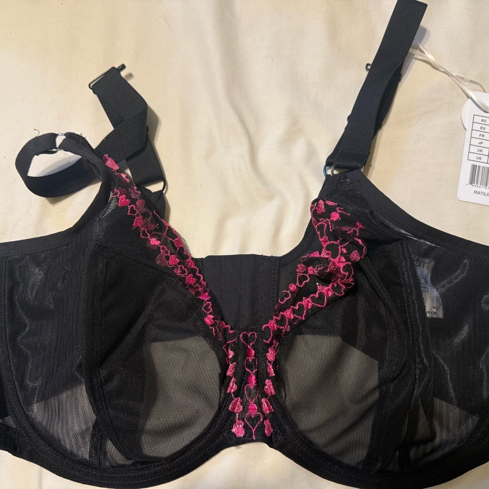 Elomi Black Bra with Pink Embroidery